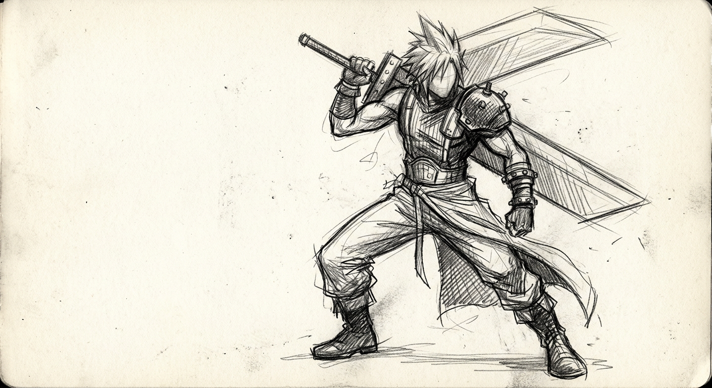 Cloud Strife sketch placeholder — sketch placeholder