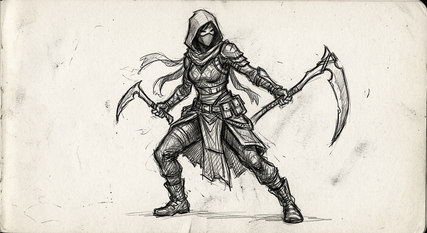 Akali cosplay reference — sketch placeholder