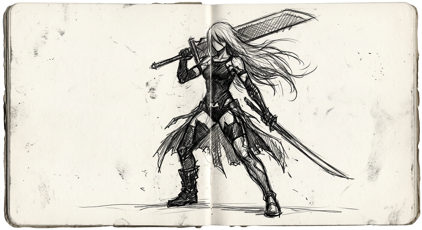 A2 cosplay reference — sketch placeholder